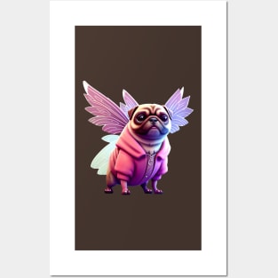 Cute Pug in Pink Fairy Costume - Adorable Dog in Whimsical Pink Fairy Outfit Posters and Art